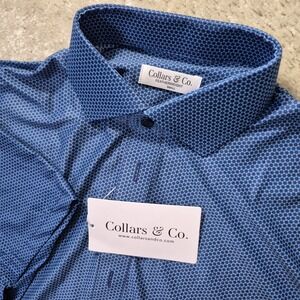 Collars and Co Dress Collar Shirt Small Blue Geometric Featherweight Golf Preppy